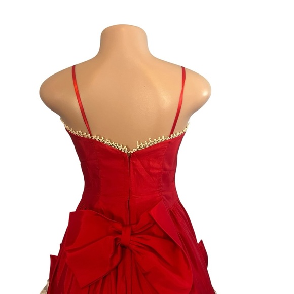 Vintage Alfred Angelo Flirtations Red Southern Belle Lace Tiered Prom Dress - Picture 9 of 14